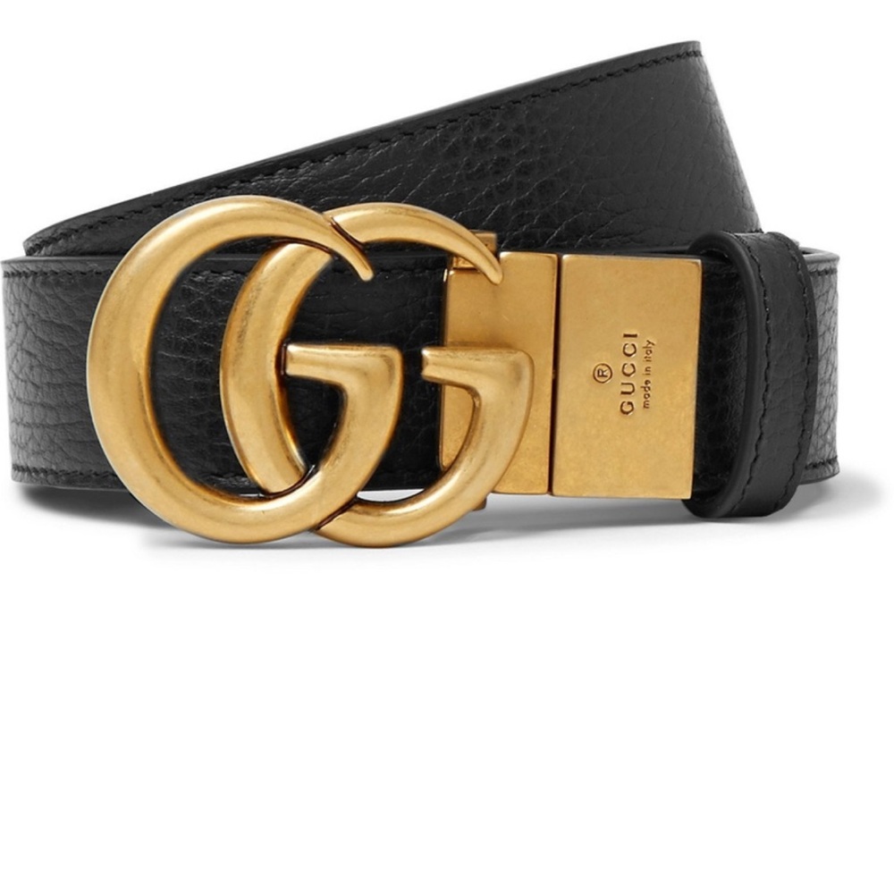 Gucci Black Leather Belt with Gold Buckle